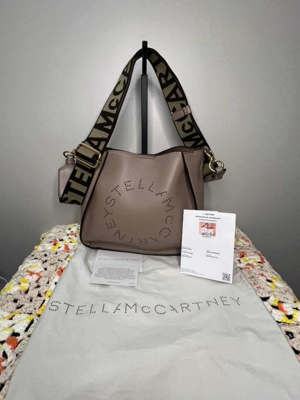 Stella McCartney Logo Crossbody Shoulder Bag Taupe Dust Bag Auth